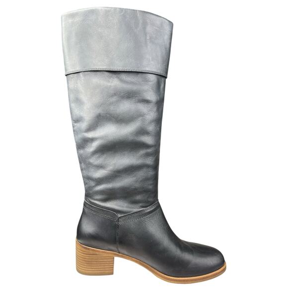 UGG Women’s Carlin Black Leather Block Heel Riding Boot Size US 10 - Picture 4 of 13